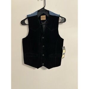 the original graphite jeanswear vintage leather and denim vest large black blue